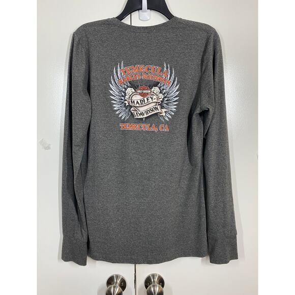 Harley Davidson Temecula Long Sleeve V Neck T-Shirt Gray Size L - Picture 5 of 6